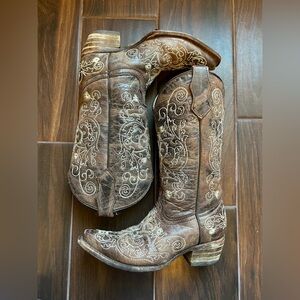 Corral Girls Embroidered Western Cowgirl Boots Snipe Toe Size 2